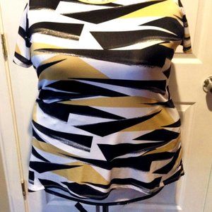 Always Indigo Abstract Gold White Black Top